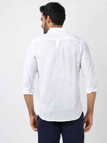 Solid Long Sleeves White Slub Twill (100% Cotton)