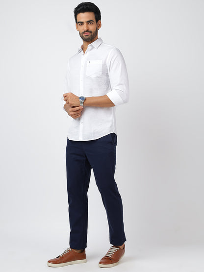 Solid Long Sleeves White Slub Twill (100% Cotton)