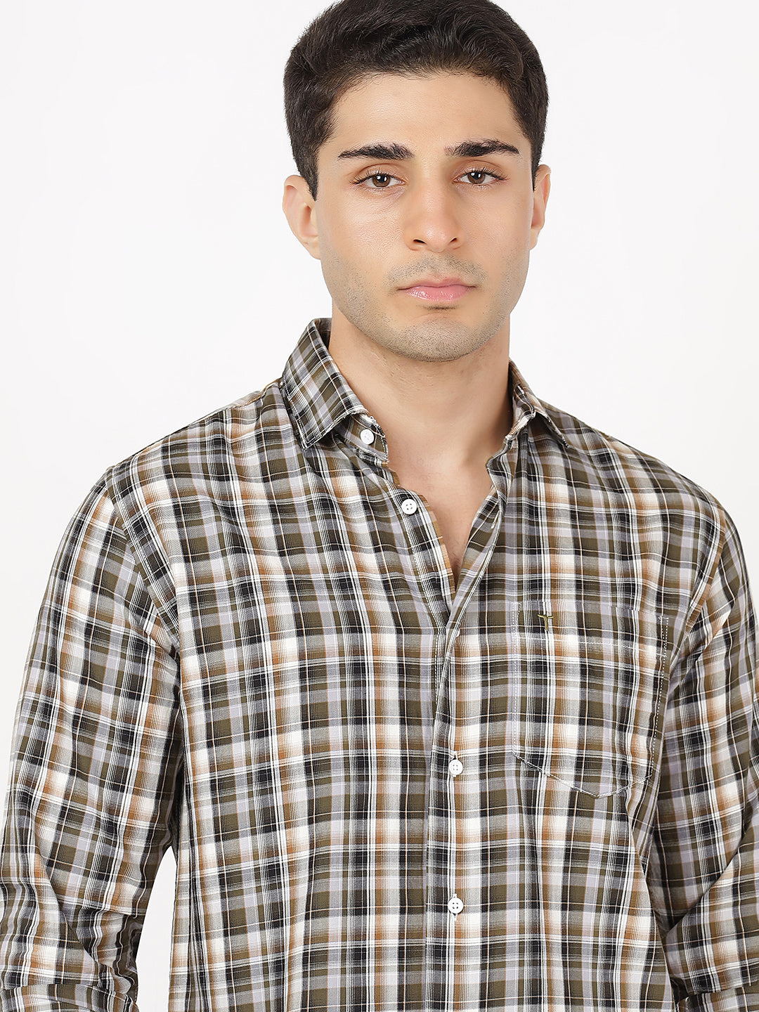 Check Long Sleeves Black, Green, Brown & White Check (100% Cotton)
