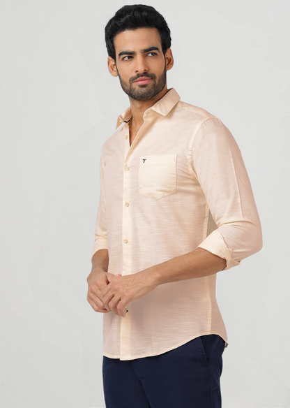 Solid Long Sleeves Beige Slub Twill (100% Cotton)