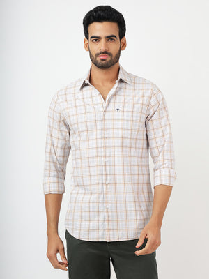 Check Long Sleeves White & Brown Classic (100% Cotton)