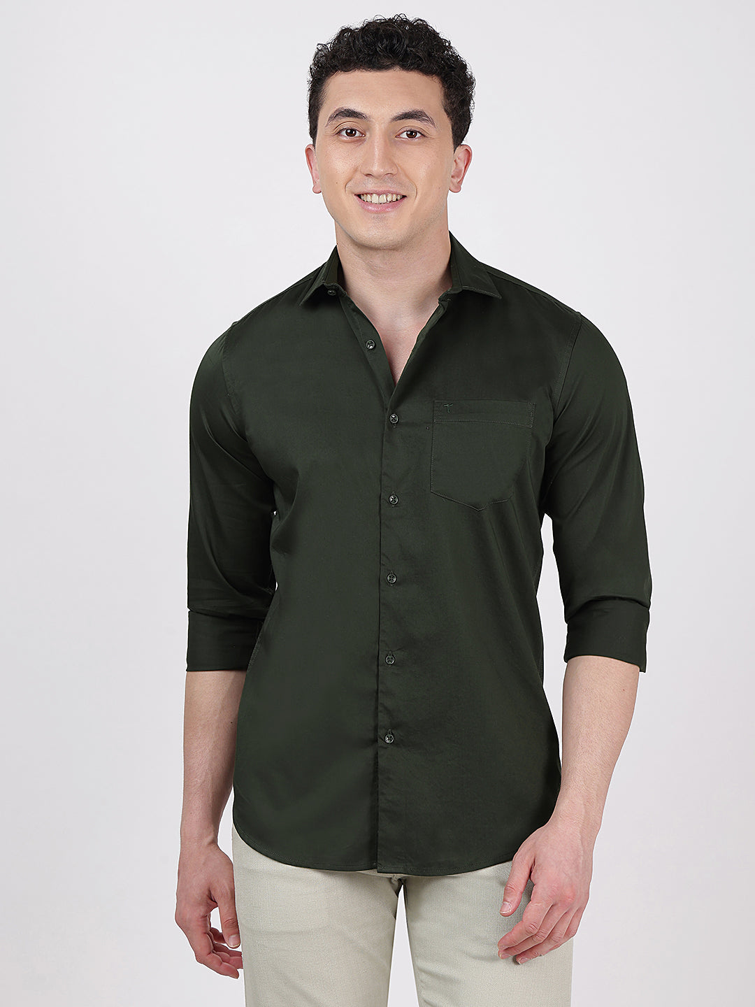 Solid Full Sleeves Dark Green Satin