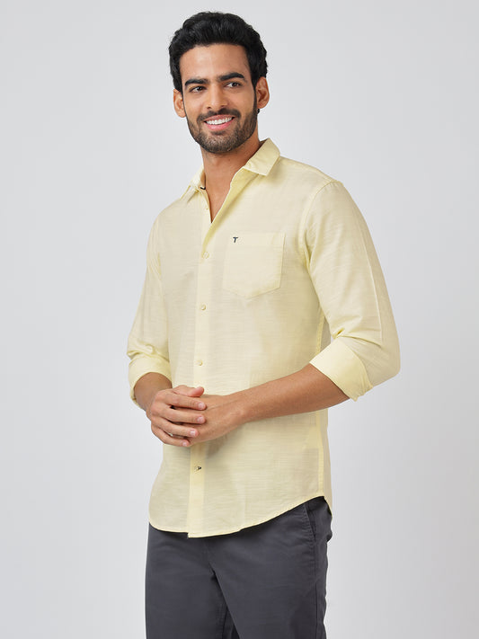 Solid Long Sleeves Yellow Slub Twill (100% Cotton)