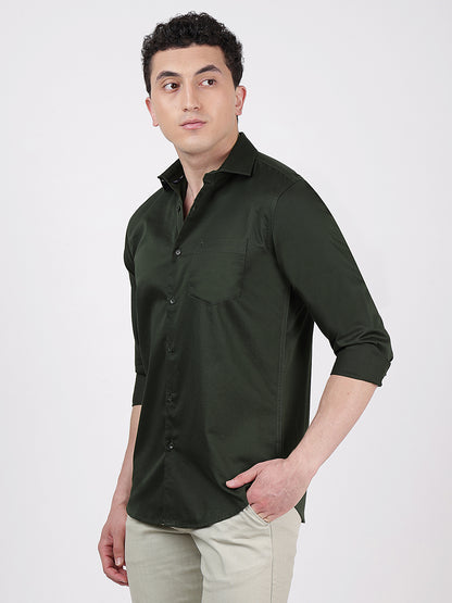 Solid Full Sleeves Dark Green Satin