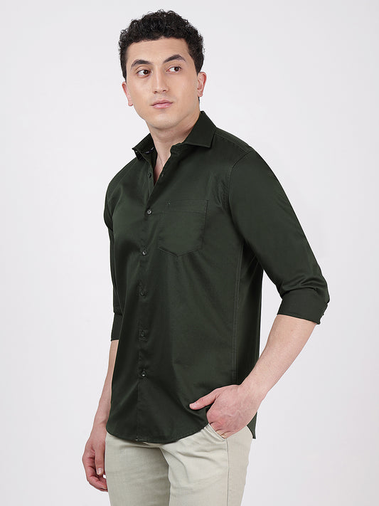 Solid Full Sleeves Dark Green Satin
