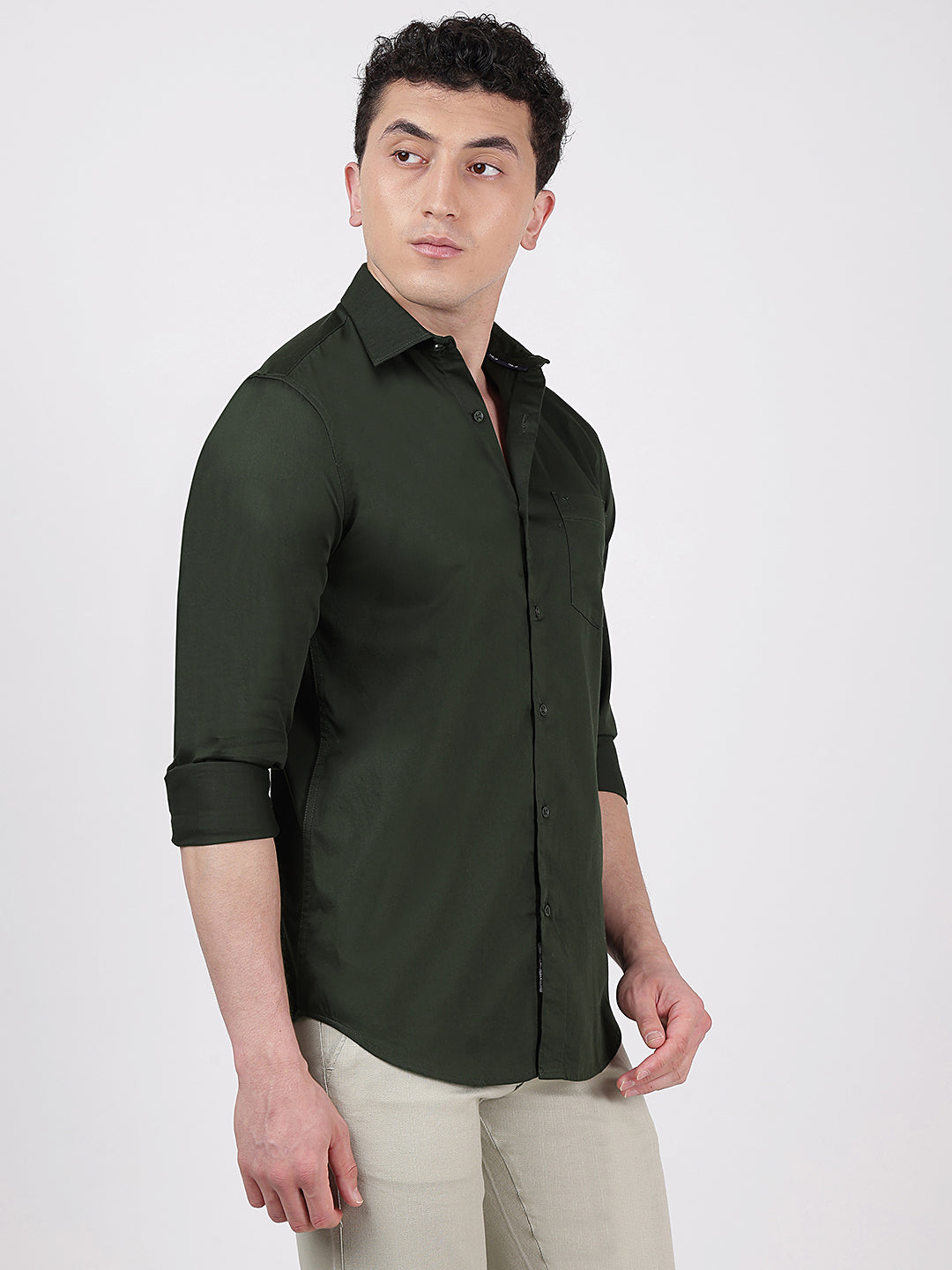Solid Full Sleeves Dark Green Satin