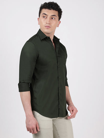Solid Full Sleeves Dark Green Satin