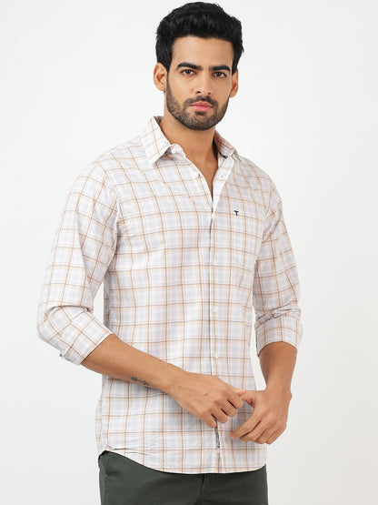 Check Long Sleeves White & Brown Classic (100% Cotton)