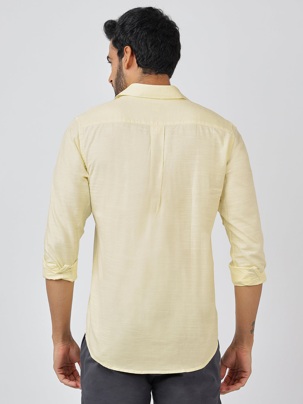 Solid Long Sleeves Yellow Slub Twill (100% Cotton)
