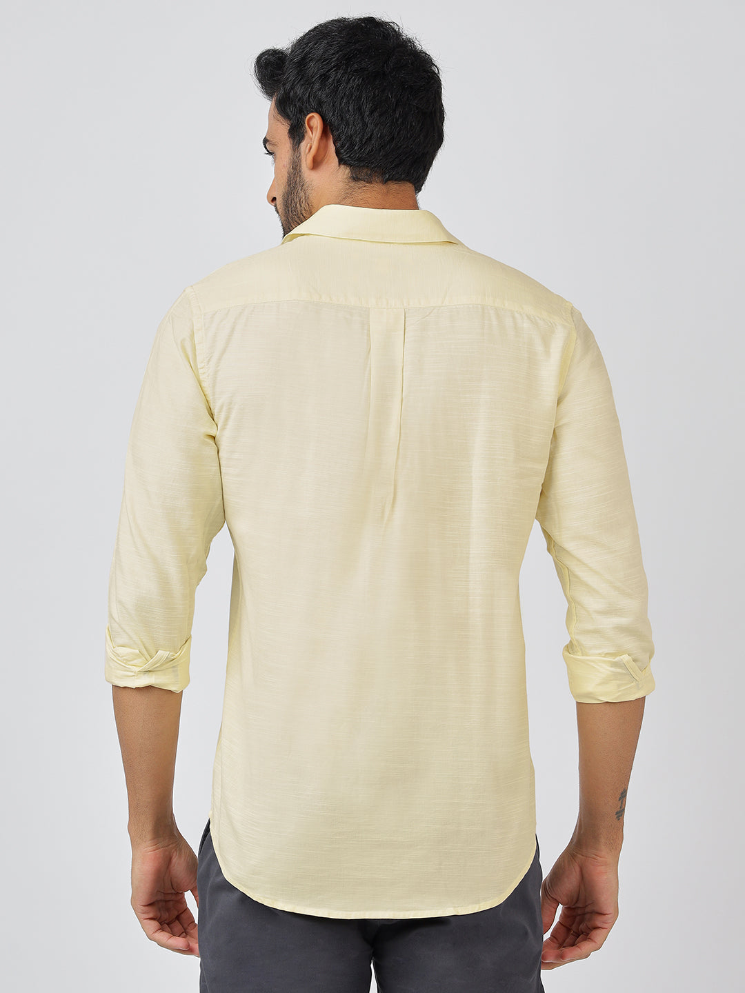 Solid Long Sleeves Yellow Slub Twill (100% Cotton)