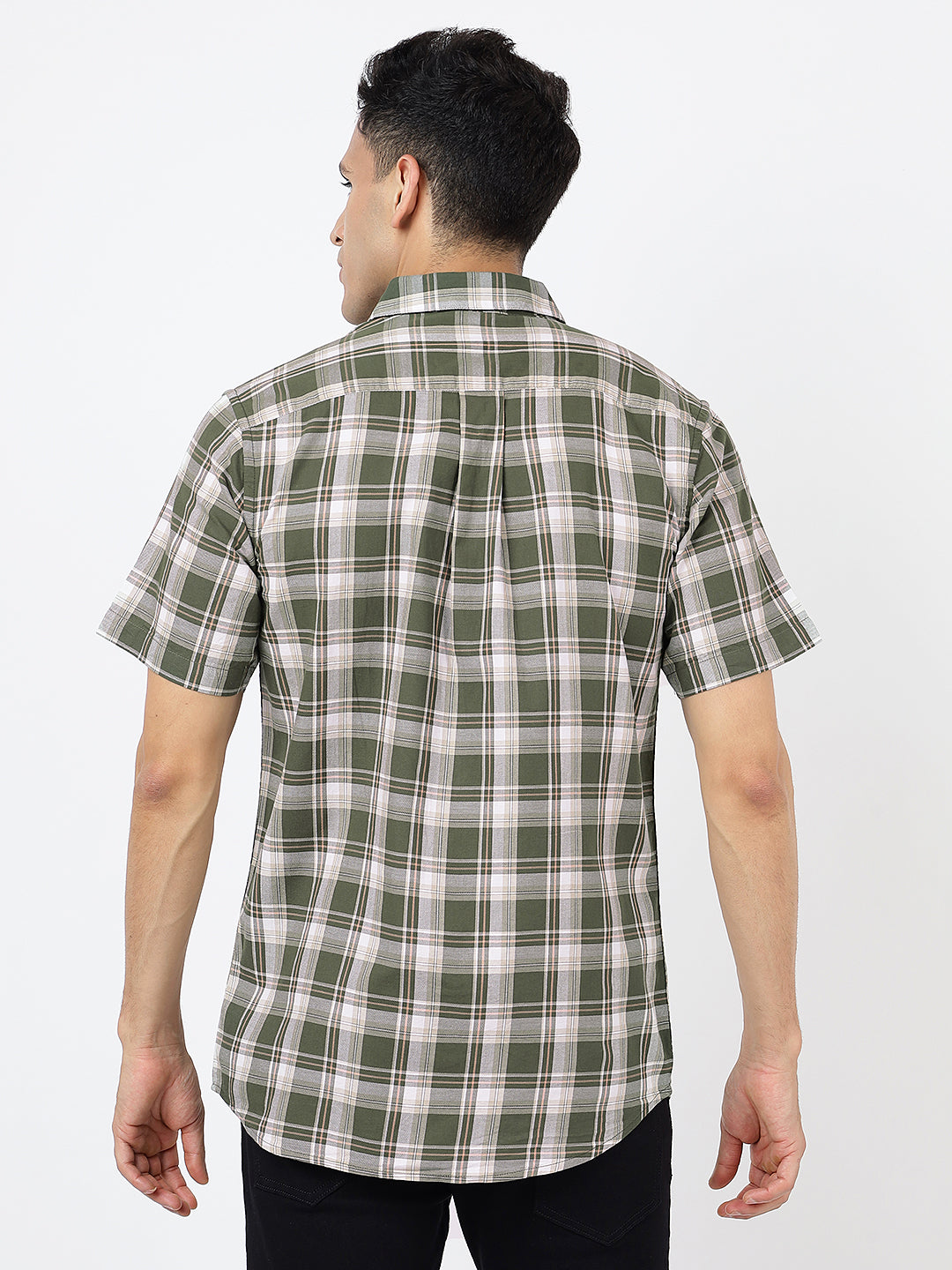 Check Short Sleeves Olive Green, Beige and white (100% Cotton)