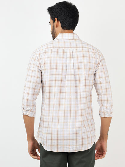 Check Long Sleeves White & Brown Classic (100% Cotton)