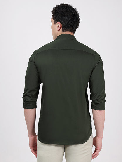 Solid Full Sleeves Dark Green Satin