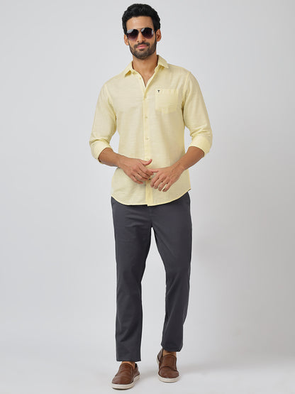 Solid Long Sleeves Yellow Slub Twill (100% Cotton)