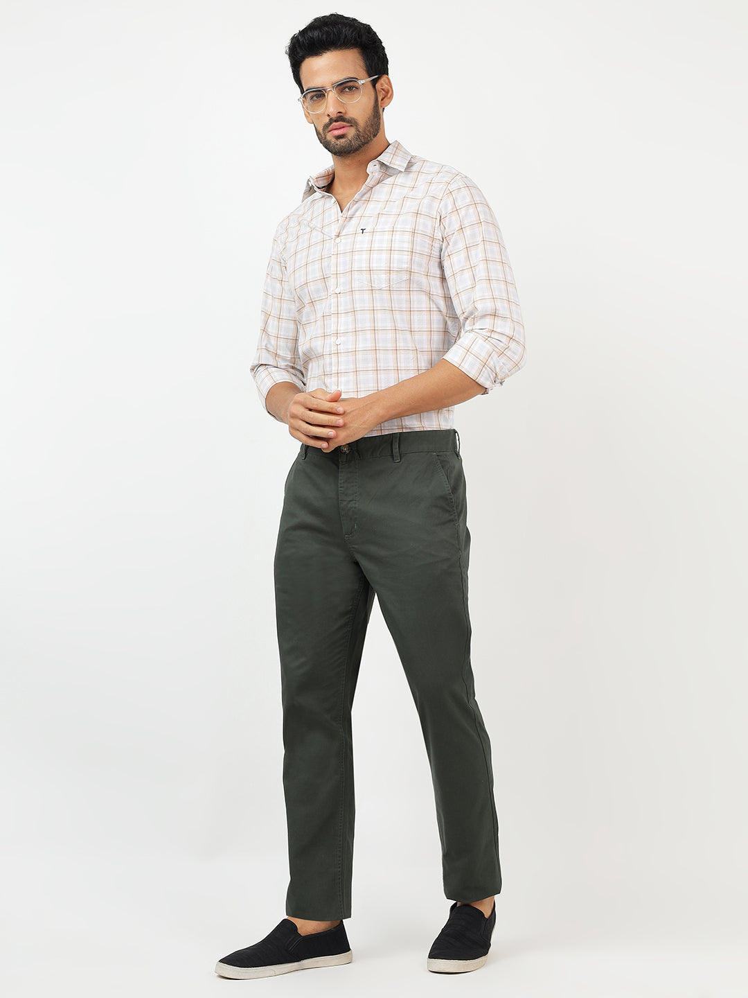 Check Long Sleeves White & Brown Classic (100% Cotton)