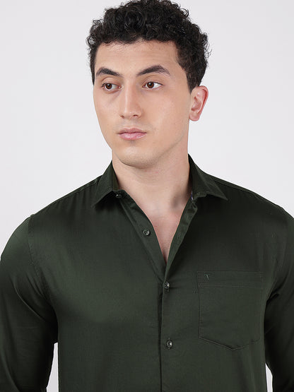 Solid Full Sleeves Dark Green Satin