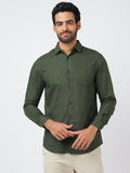 Solid Long Sleeves Green Slub Twill (100% Cotton)