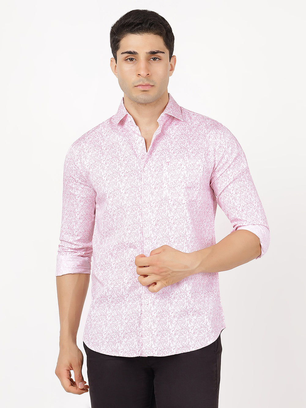 Print Long Sleeves Pink & White Print