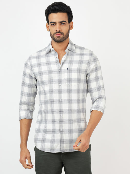 Check Long Sleeves White & Grey (100% Cotton)