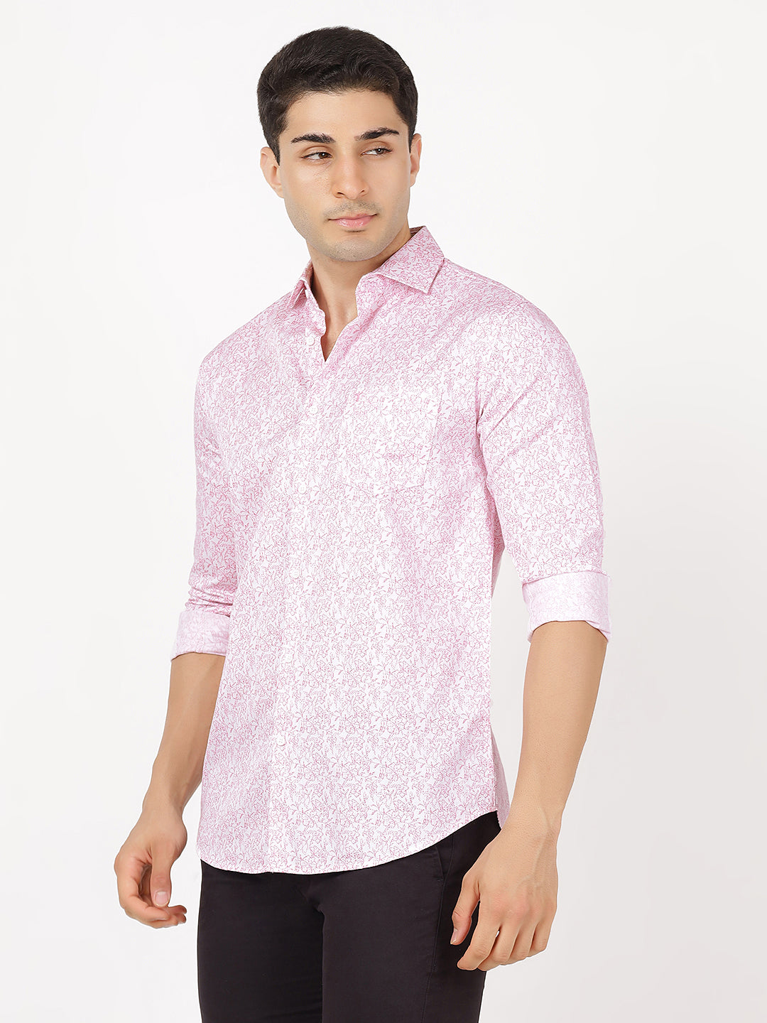 Print Long Sleeves Pink & White Print