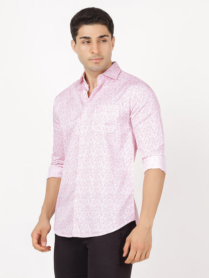 Print Long Sleeves Pink & White Print