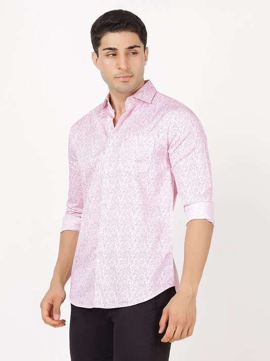 Print Long Sleeves Pink & White Print