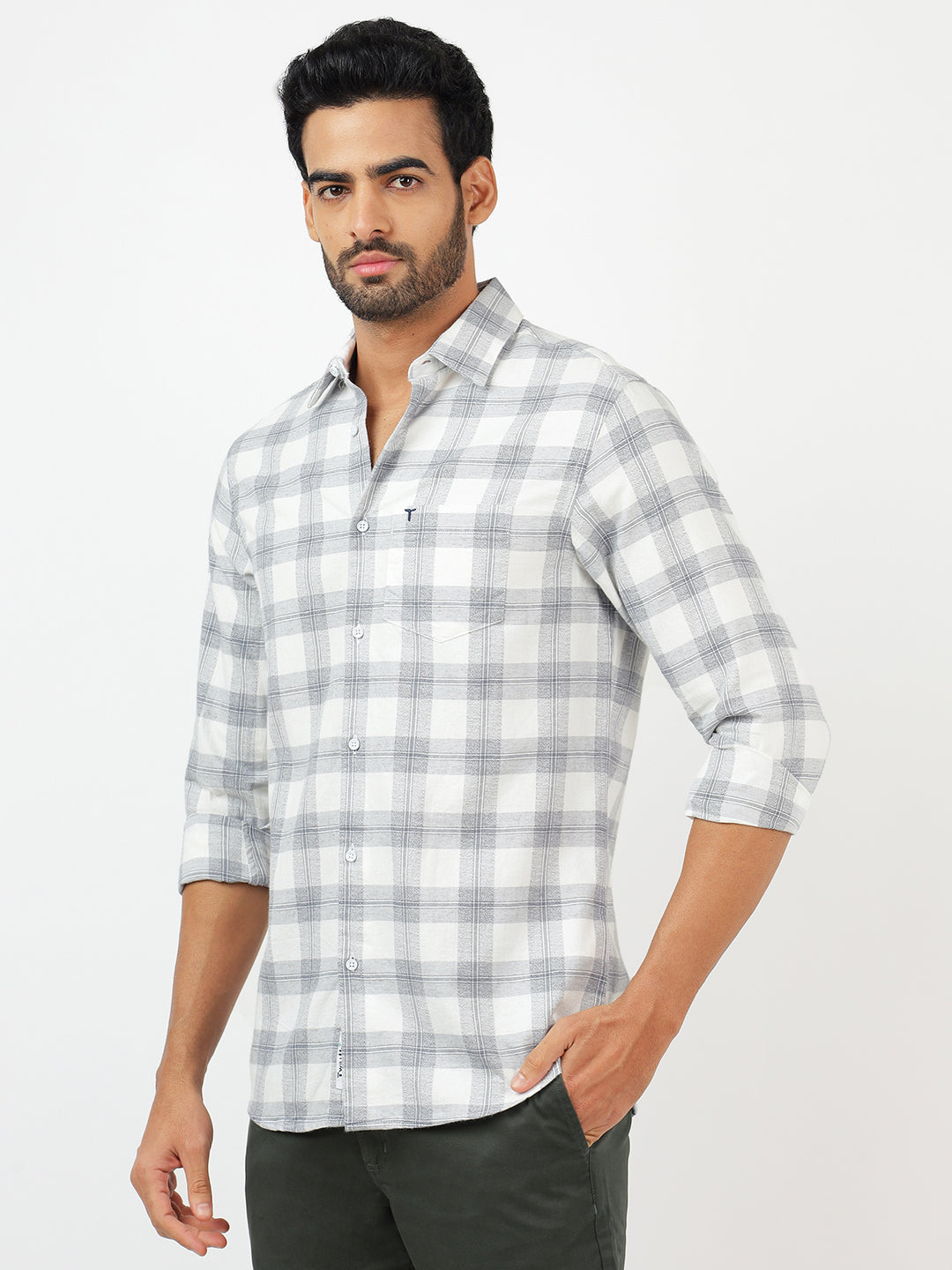 Check Long Sleeves White & Grey (100% Cotton)