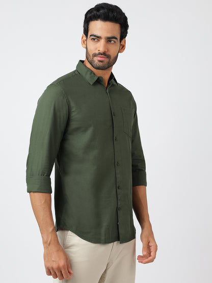 Solid Long Sleeves Green Slub Twill (100% Cotton)