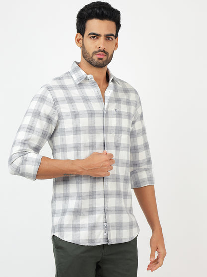 Check Long Sleeves White & Grey (100% Cotton)