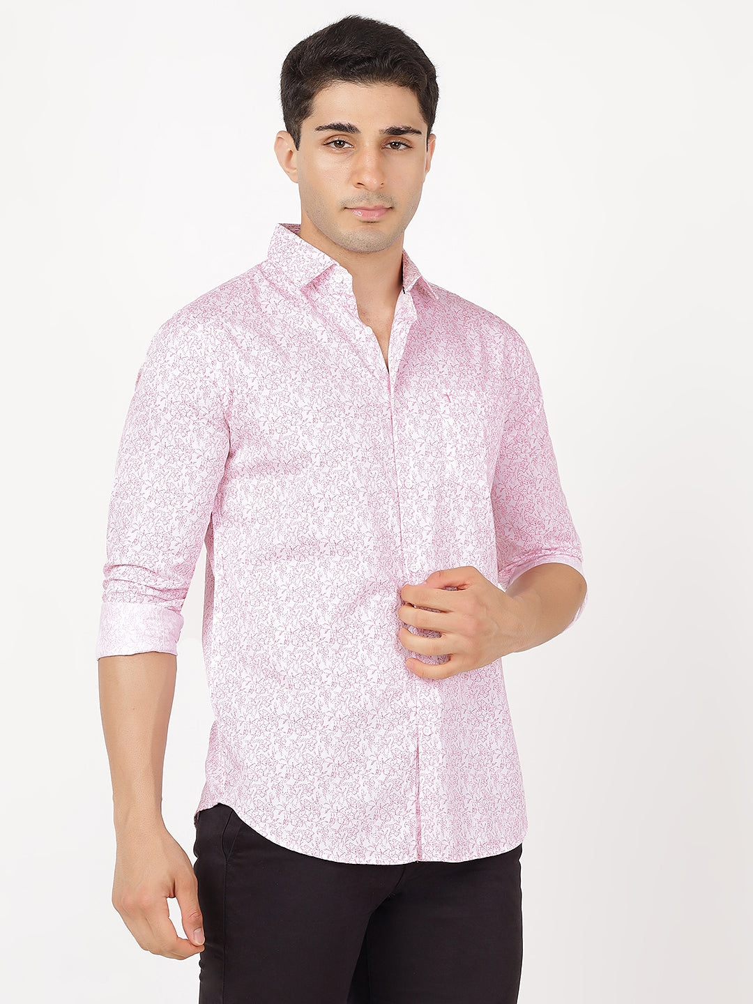 Print Long Sleeves Pink & White Print