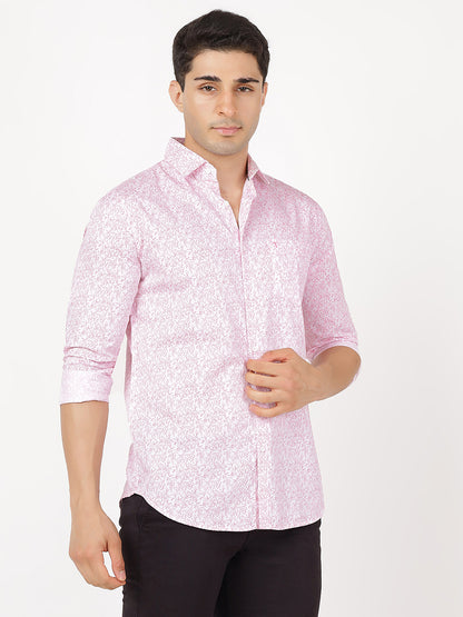 Print Long Sleeves Pink & White Print