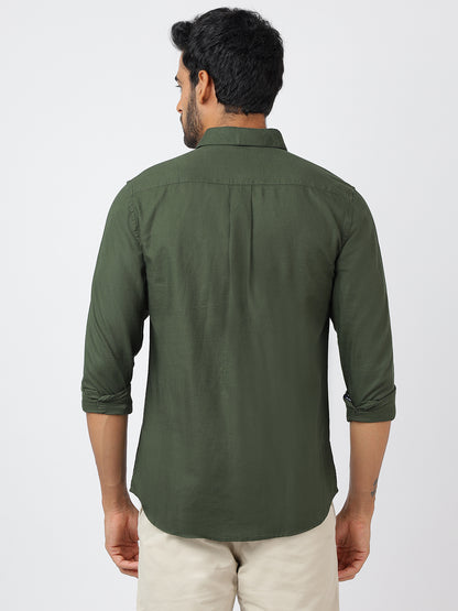 Solid Long Sleeves Green Slub Twill (100% Cotton)