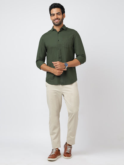 Solid Long Sleeves Green Slub Twill (100% Cotton)