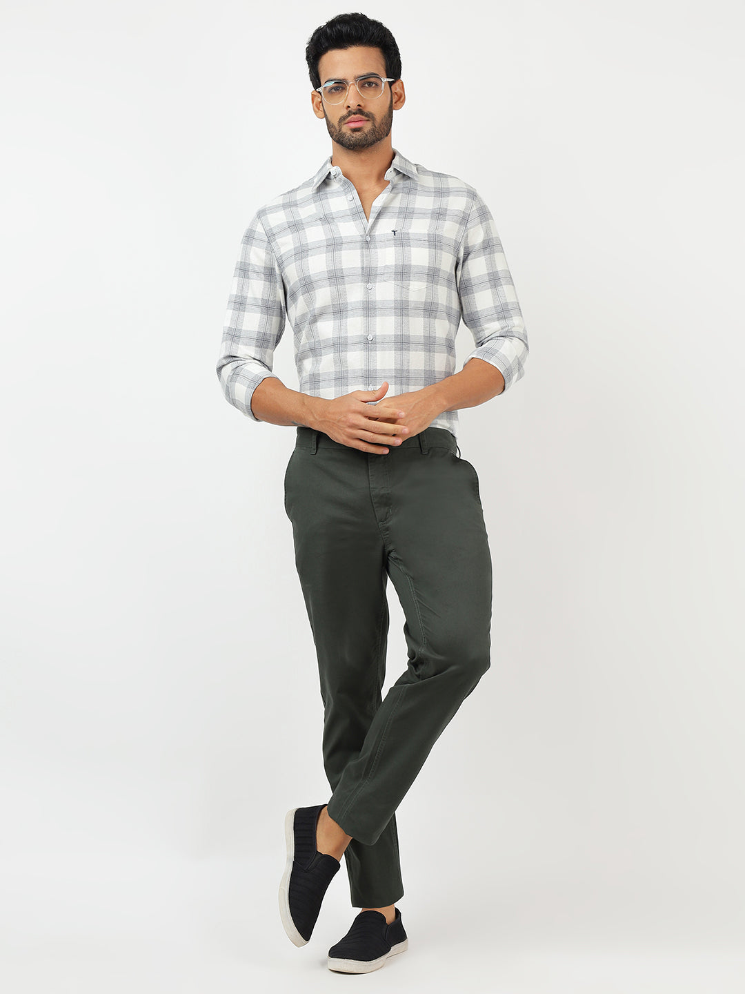 Check Long Sleeves White & Grey (100% Cotton)