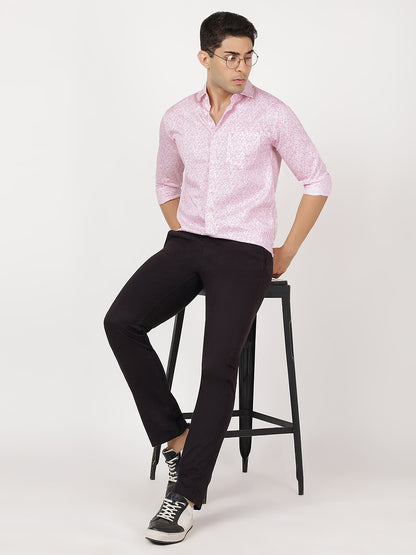 Print Long Sleeves Pink & White Print