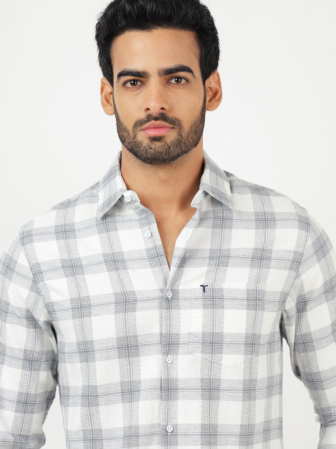 Check Long Sleeves White & Grey (100% Cotton)