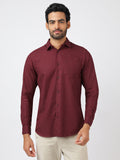 Solid Long Sleeves Maroon Slub Twill (100% Cotton)