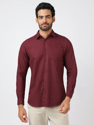 Solid Long Sleeves Maroon Slub Twill (100% Cotton)