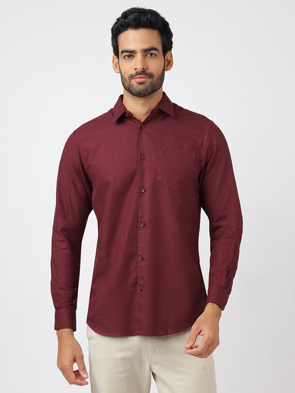 Solid Long Sleeves Maroon Slub Twill (100% Cotton)