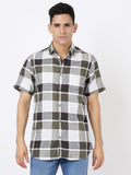 Big Check Short Sleeves Olive Green, Black and White (100% Cotton)