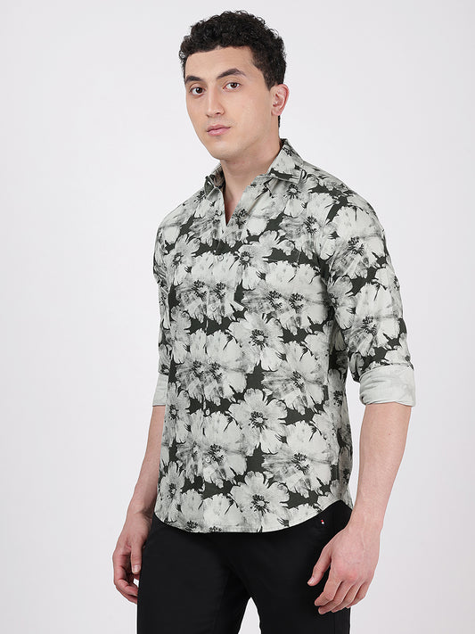 Print Long Sleeves Floral Print Large