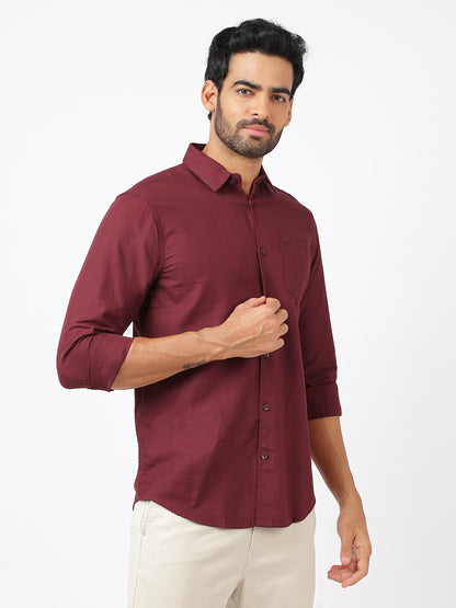 Solid Long Sleeves Maroon Slub Twill (100% Cotton)