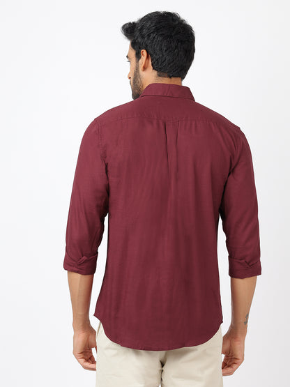 Solid Long Sleeves Maroon Slub Twill (100% Cotton)