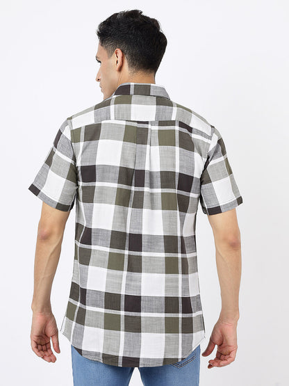 Big Check Short Sleeves Olive Green, Black and White (100% Cotton)