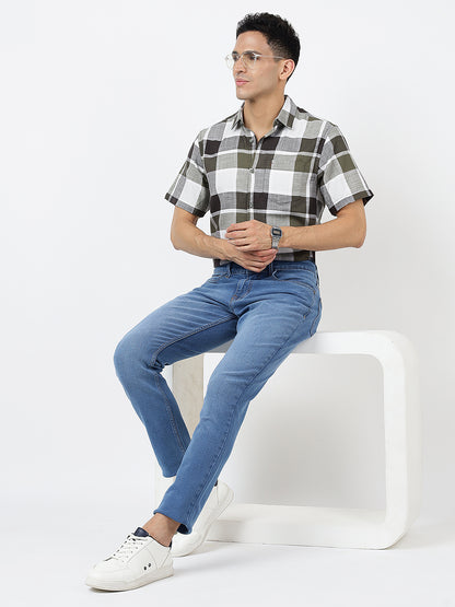 Big Check Short Sleeves Olive Green, Black and White (100% Cotton)