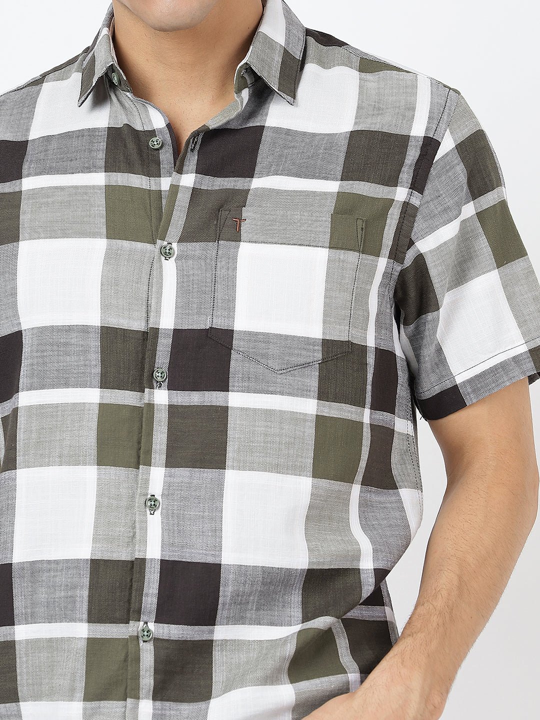 Big Check Short Sleeves Olive Green, Black and White (100% Cotton)