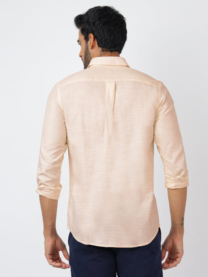 Solid Long Sleeves Beige Slub Twill (100% Cotton)