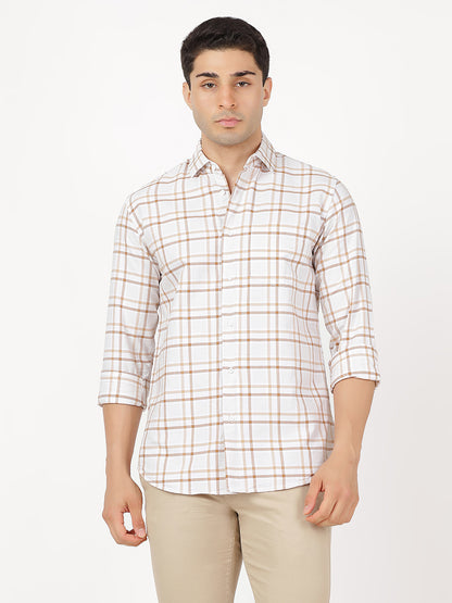 Check Long Sleeves Brown & White Medium Check (100% Cotton)