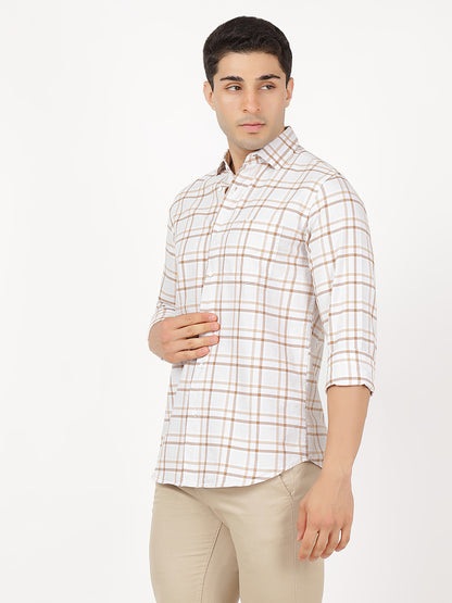 Check Long Sleeves Brown & White Medium Check (100% Cotton)