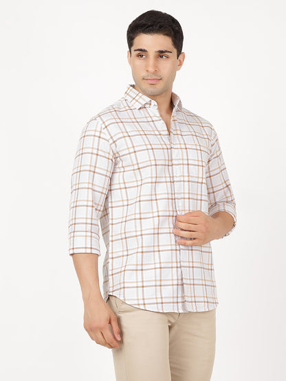 Check Long Sleeves Brown & White Medium Check (100% Cotton)